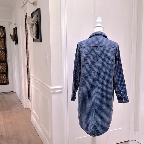 Levis Womens Cotton Shirt Dress M Blue White Polka Dot Collared Chambray Casual - Picture 2 of 9